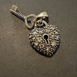 Vintage Sterling Silver CZ Puffy Heart w Key Pendant or Charm